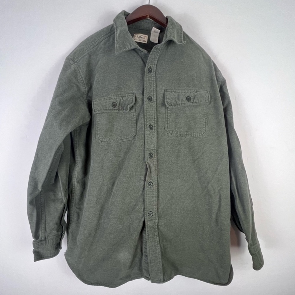 LL BEAN MENS GREEN FLANNEL LONG SLEEVE SHIRT LARGE